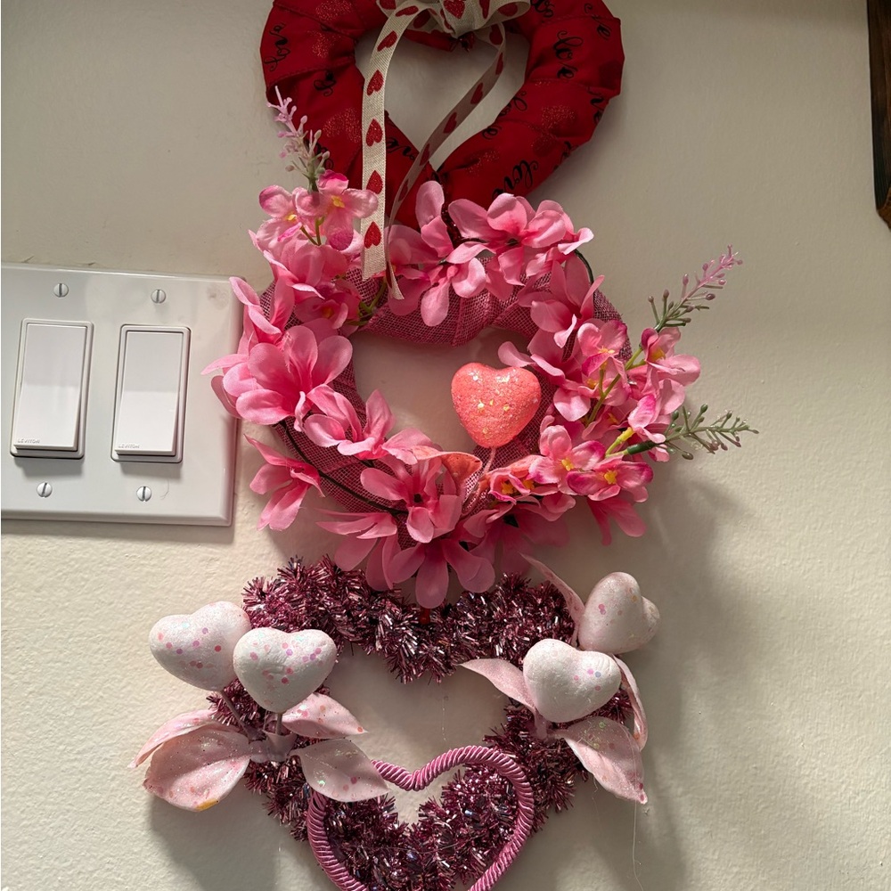 Pink and Red Heart Wreath Trio